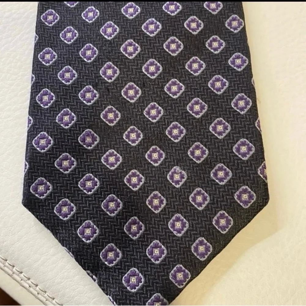 XMI Silk Imported From Italy Hand Made Navy  Purple Patterned Men's Tie